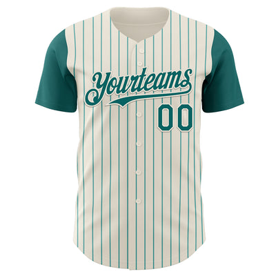 Custom Cream Teal Pinstripe Teal Authentic Two Tone Baseball Jersey