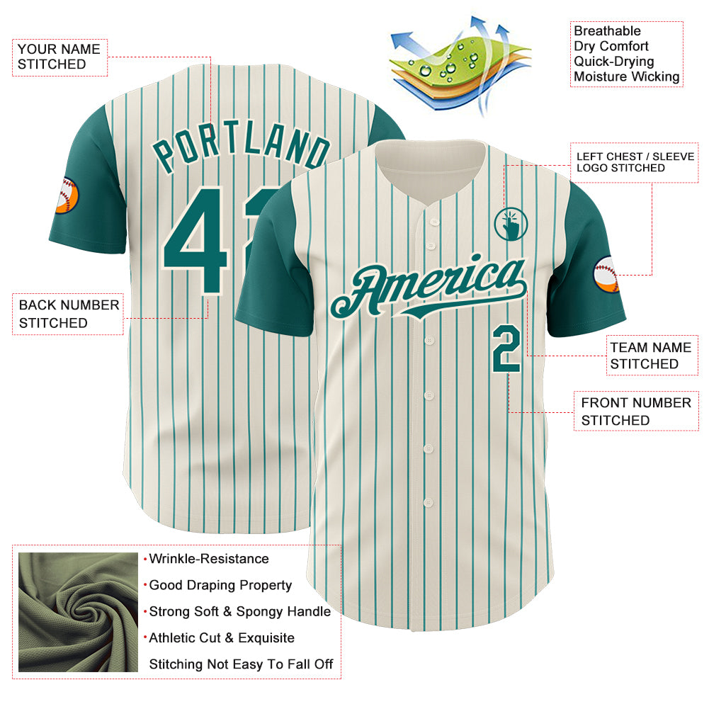 Custom Cream Teal Pinstripe Teal Authentic Two Tone Baseball Jersey