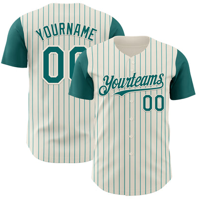 Custom Cream Teal Pinstripe Teal Authentic Two Tone Baseball Jersey