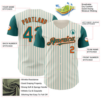 Custom Cream Teal Pinstripe Orange Authentic Two Tone Baseball Jersey