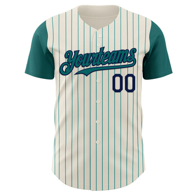 Custom Cream Teal Pinstripe Navy Authentic Two Tone Baseball Jersey