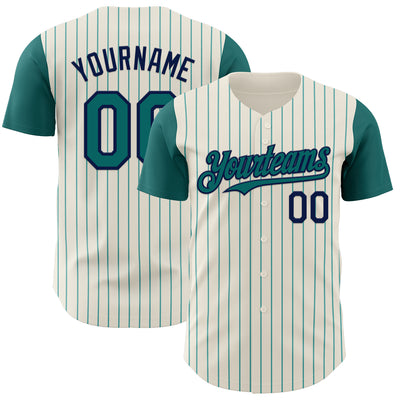 Custom Cream Teal Pinstripe Navy Authentic Two Tone Baseball Jersey