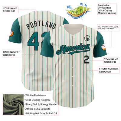 Custom Cream Teal Pinstripe Black Authentic Two Tone Baseball Jersey