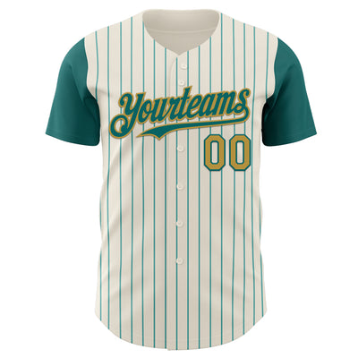 Custom Cream Teal Pinstripe Old Gold Authentic Two Tone Baseball Jersey