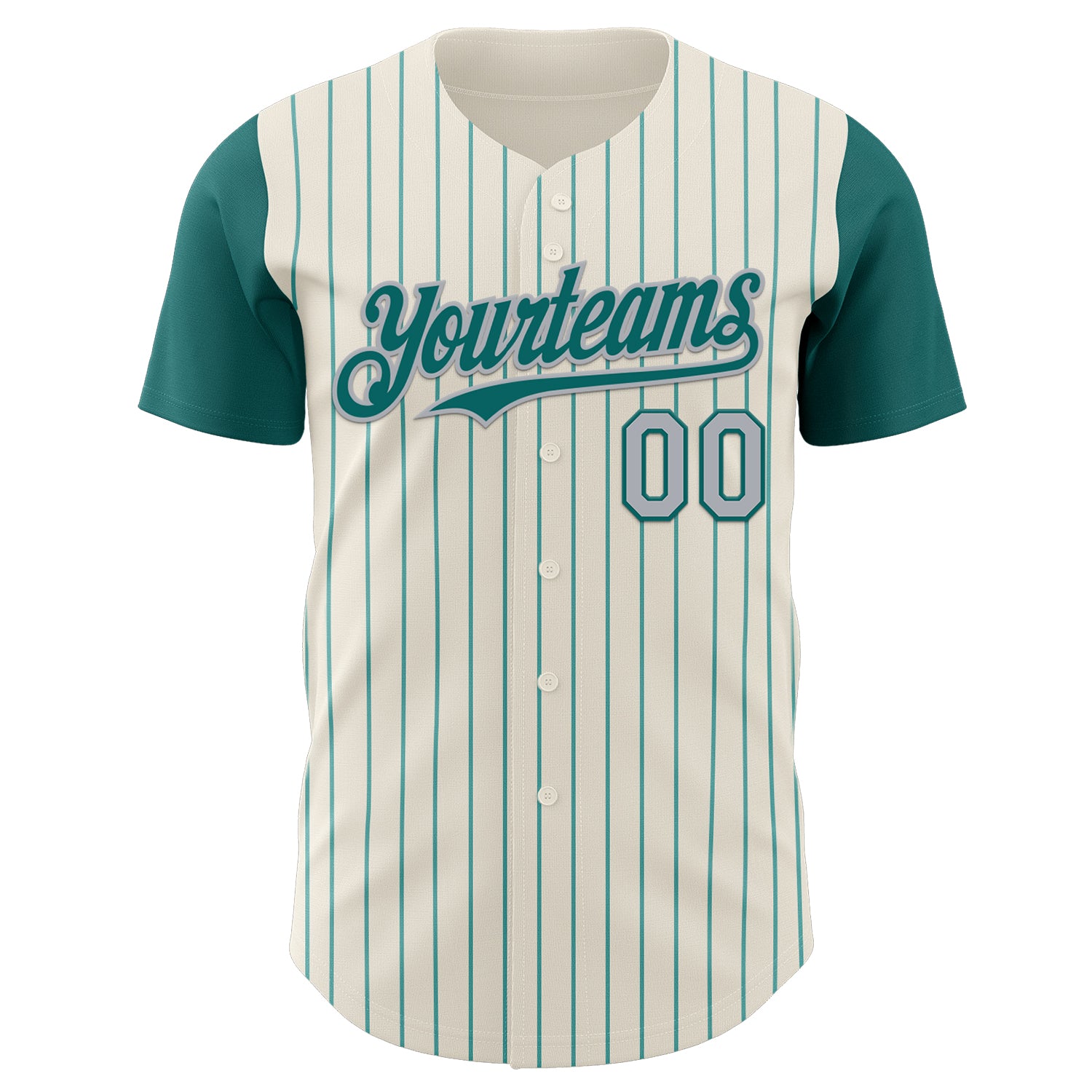 Custom Cream Teal Pinstripe Gray Authentic Two Tone Baseball Jersey