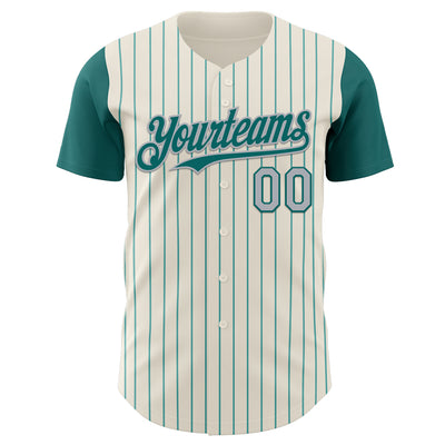 Custom Cream Teal Pinstripe Gray Authentic Two Tone Baseball Jersey