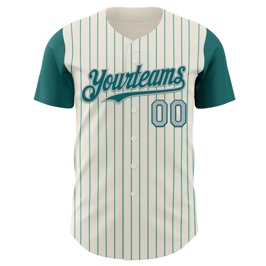 Custom Cream Teal Pinstripe Gray Authentic Two Tone Baseball Jersey