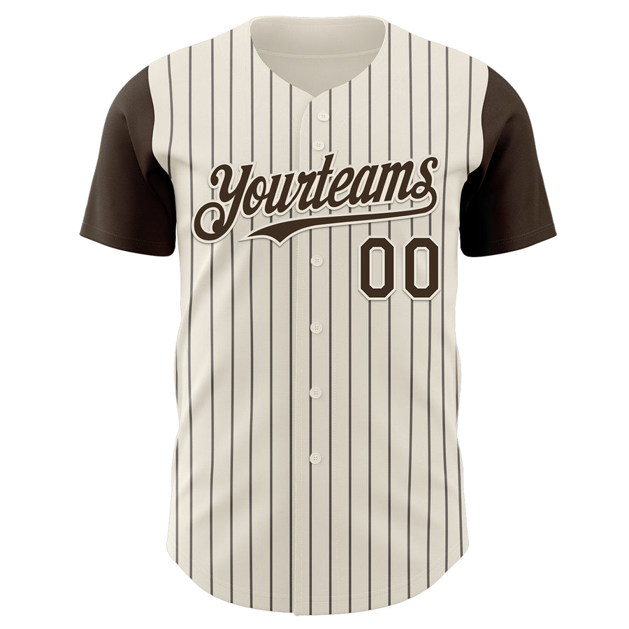 Custom Cream Brown Pinstripe Brown Authentic Two Tone Baseball Jersey