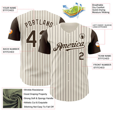 Custom Cream Brown Pinstripe Brown Authentic Two Tone Baseball Jersey