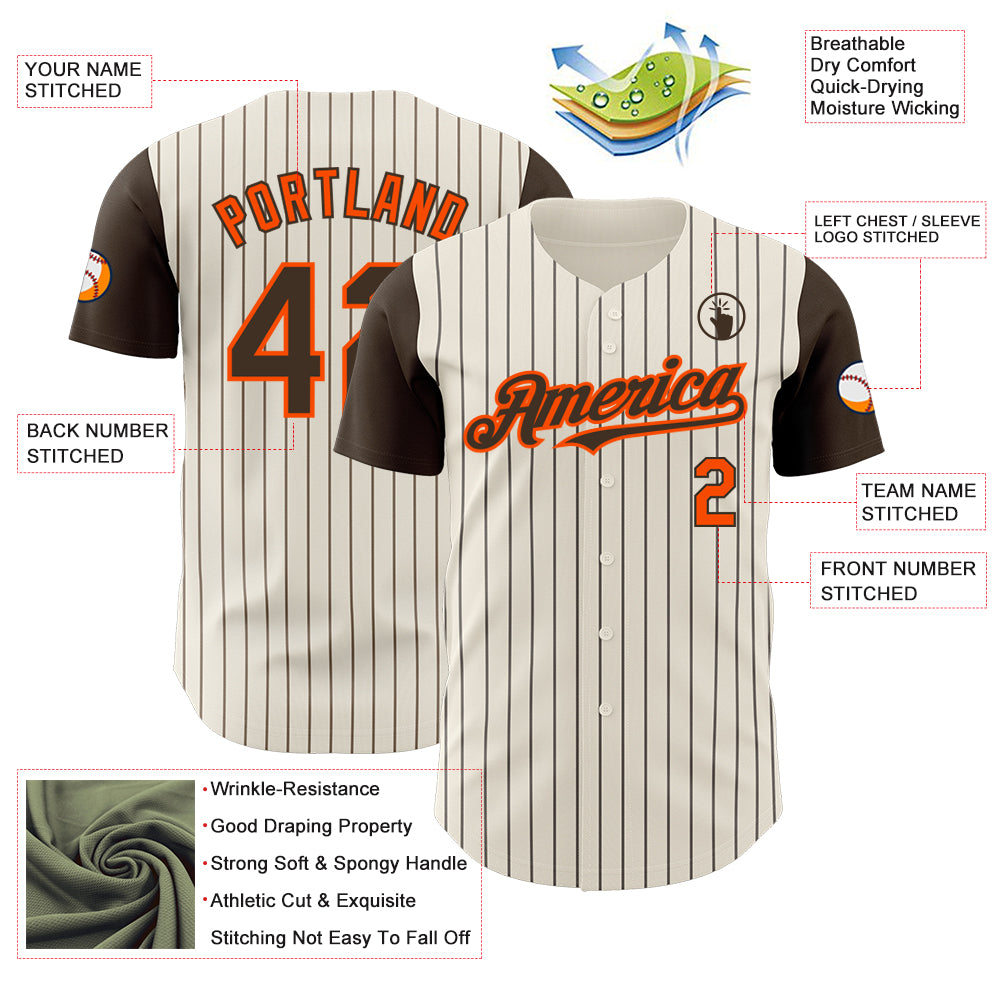 Custom Cream Brown Pinstripe Orange Authentic Two Tone Baseball Jersey
