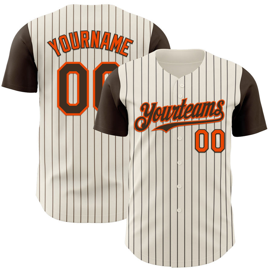 Custom Cream Brown Pinstripe Orange Authentic Two Tone Baseball Jersey