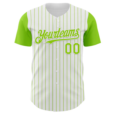 Custom White Neon Green Pinstripe Neon Green Authentic Two Tone Baseball Jersey
