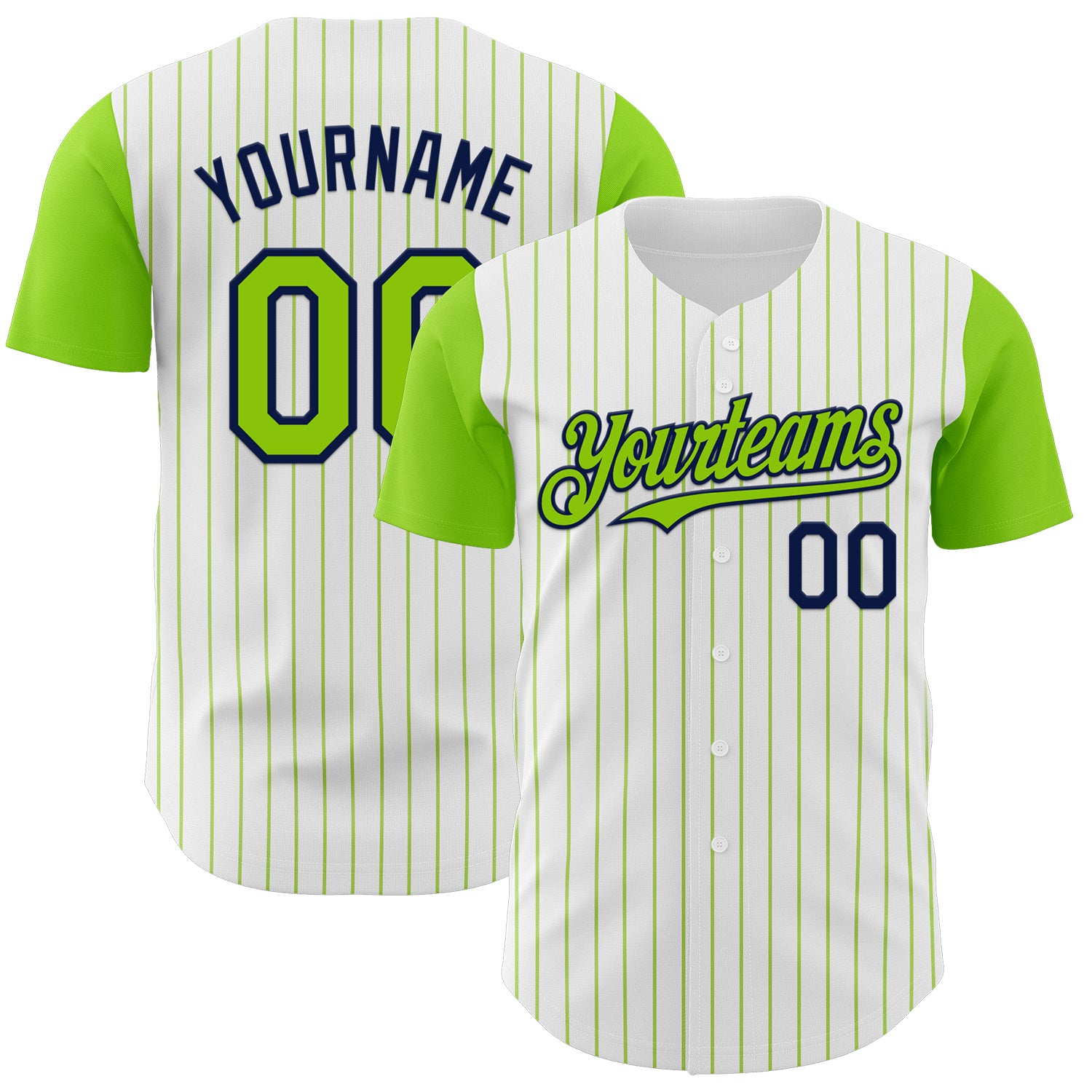 Custom White Neon Green Pinstripe Navy Authentic Two Tone Baseball Jersey