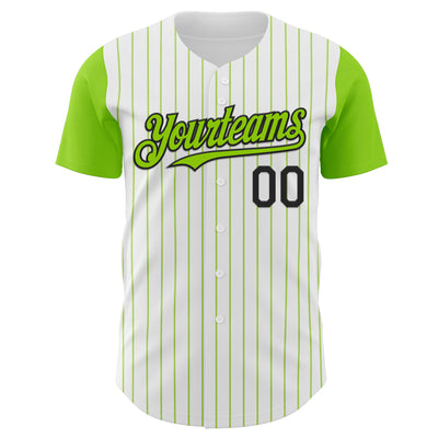 Custom White Neon Green Pinstripe Black Authentic Two Tone Baseball Jersey