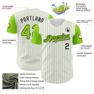 Custom White Neon Green Pinstripe Black Authentic Two Tone Baseball Jersey