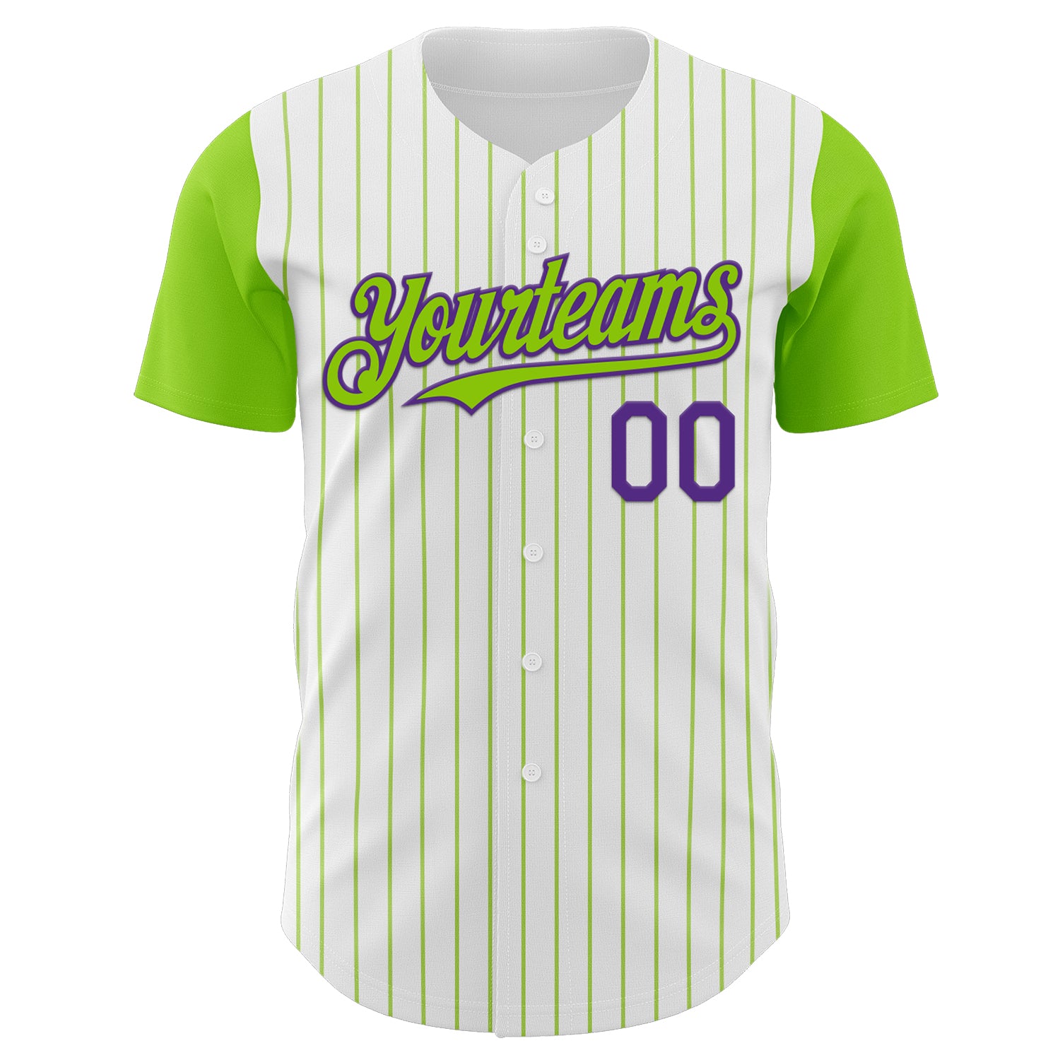 Custom White Neon Green Pinstripe Purple Authentic Two Tone Baseball Jersey
