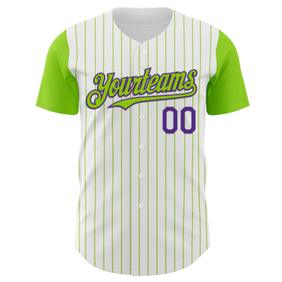 Custom White Neon Green Pinstripe Purple Authentic Two Tone Baseball Jersey