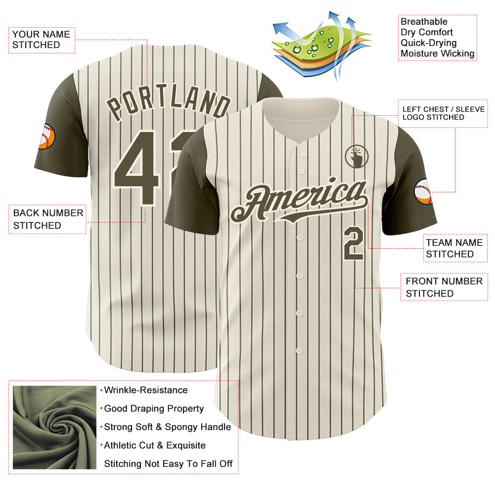 Custom Cream Olive Pinstripe Olive Authentic Two Tone Baseball Jersey