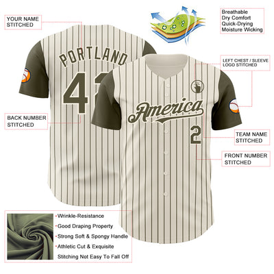 Custom Cream Olive Pinstripe Olive Authentic Two Tone Baseball Jersey