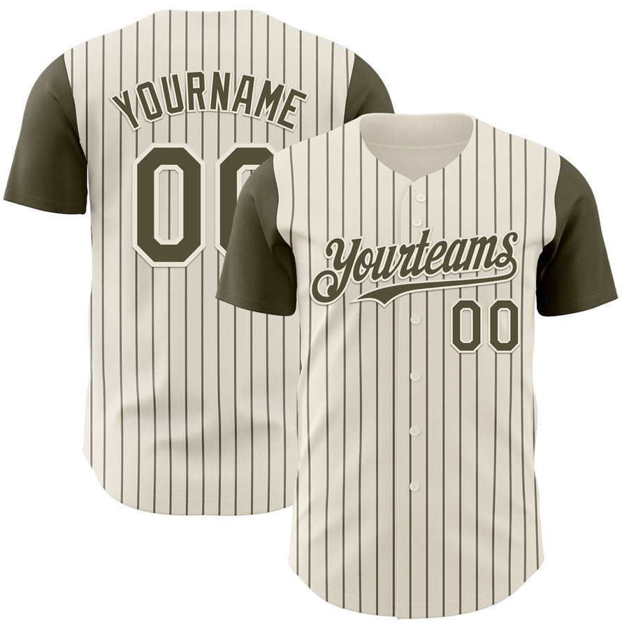 Custom Cream Olive Pinstripe Olive Authentic Two Tone Baseball Jersey
