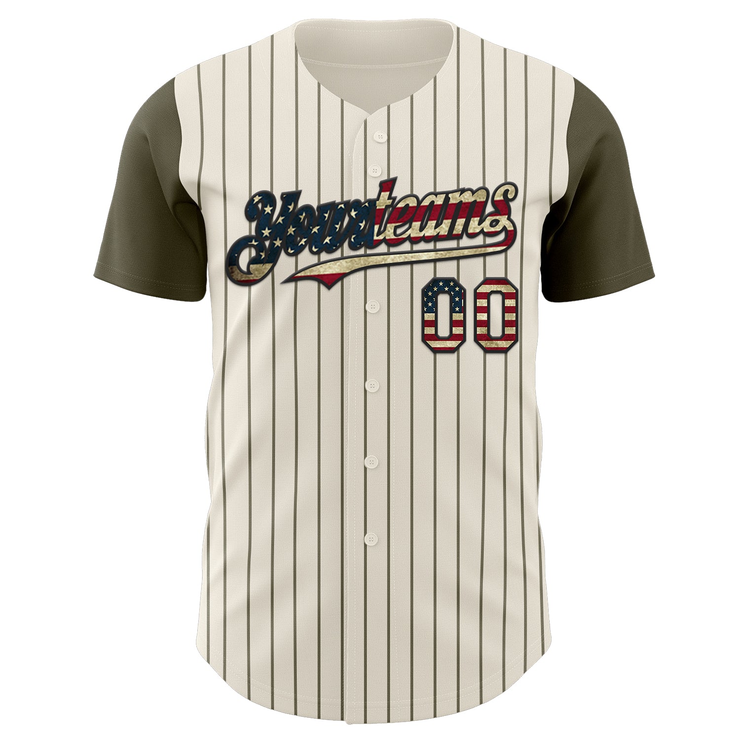 Custom Cream Olive Pinstripe Vintage USA Flag-Black Authentic Two Tone Baseball Jersey