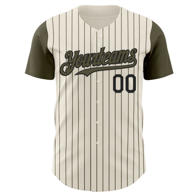 Custom Cream Olive Pinstripe Black Authentic Two Tone Baseball Jersey