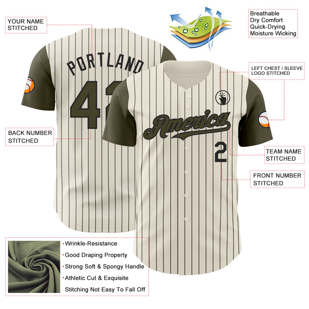 Custom Cream Olive Pinstripe Black Authentic Two Tone Baseball Jersey