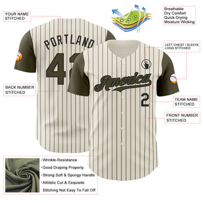 Custom Cream Olive Pinstripe Black Authentic Two Tone Baseball Jersey