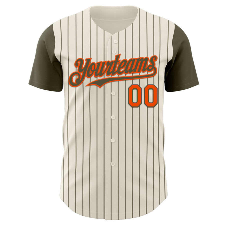 Custom Cream Olive Pinstripe Orange Authentic Two Tone Baseball Jersey