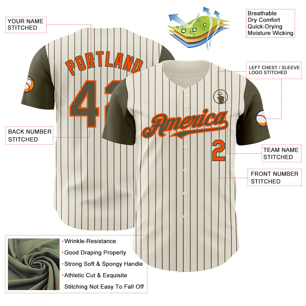Custom Cream Olive Pinstripe Orange Authentic Two Tone Baseball Jersey