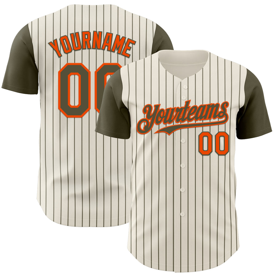 Custom Cream Olive Pinstripe Orange Authentic Two Tone Baseball Jersey