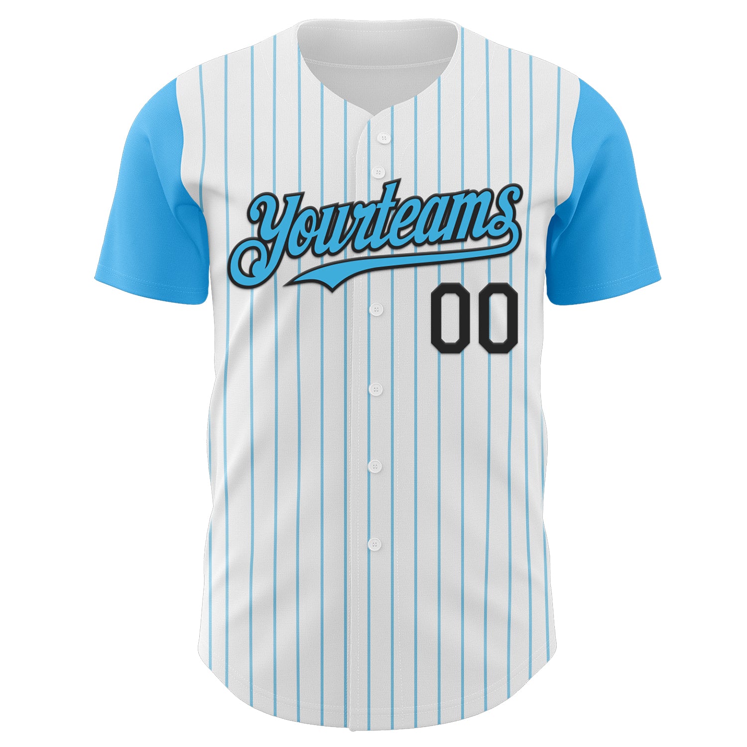 Custom White Sky Blue Pinstripe Black Authentic Two Tone Baseball Jersey