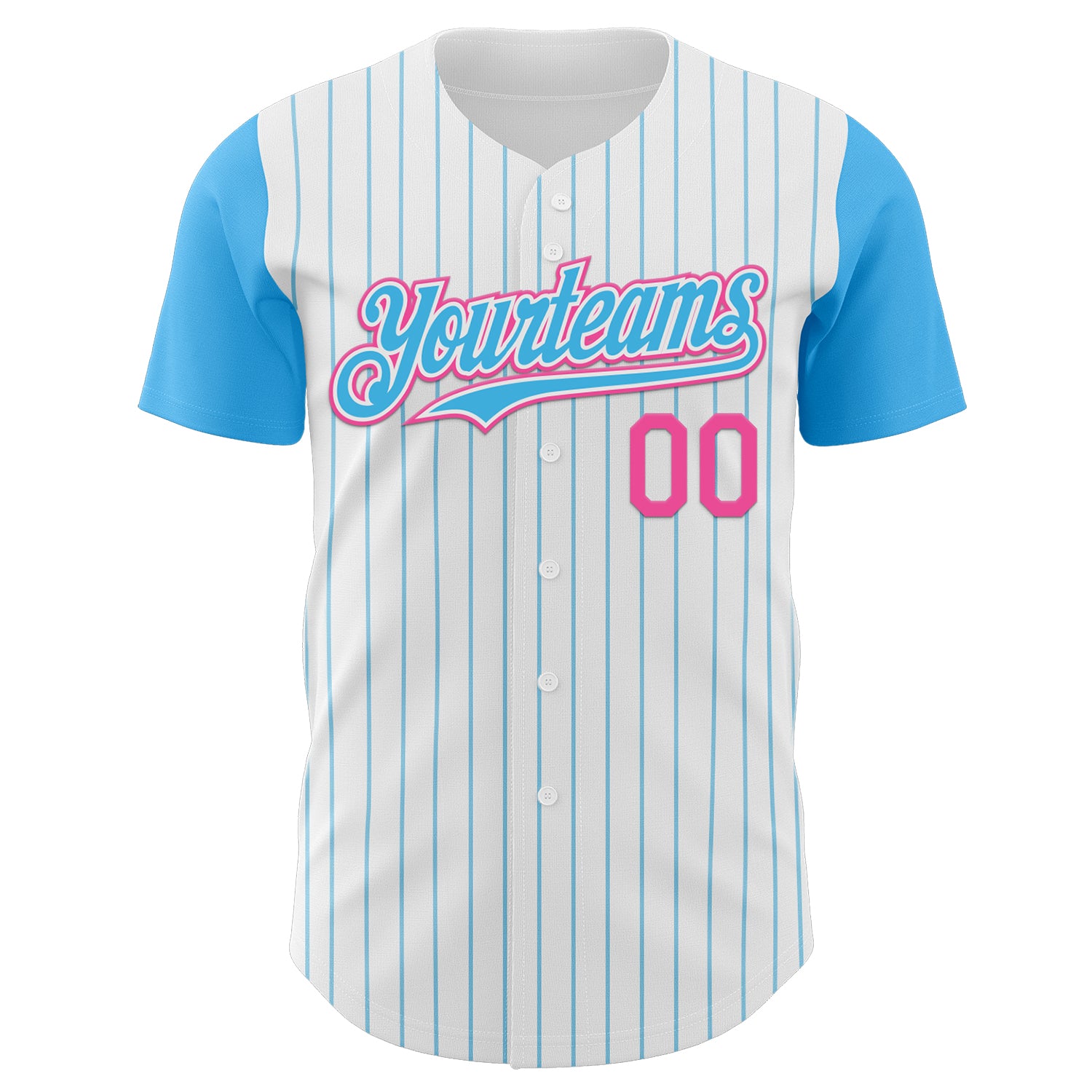 Custom White Sky Blue Pinstripe Pink Authentic Two Tone Baseball Jersey