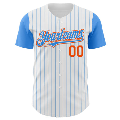 Custom White Electric Blue Pinstripe Orange Authentic Two Tone Baseball Jersey