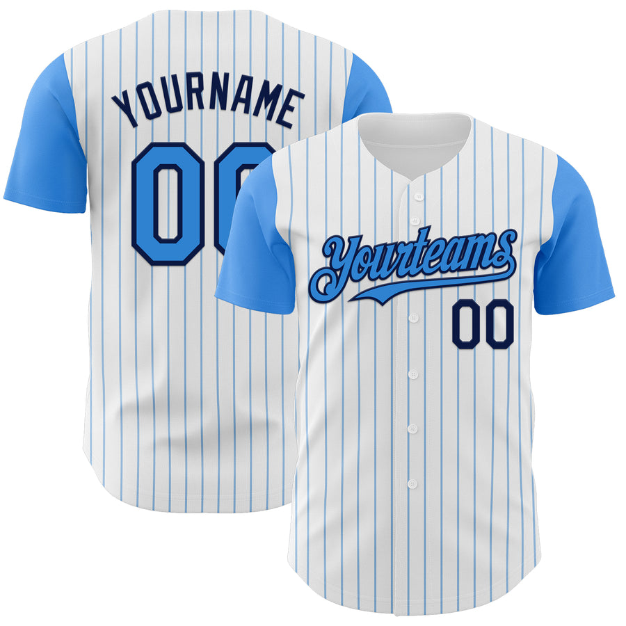 Custom White Electric Blue Pinstripe Navy Authentic Two Tone Baseball Jersey