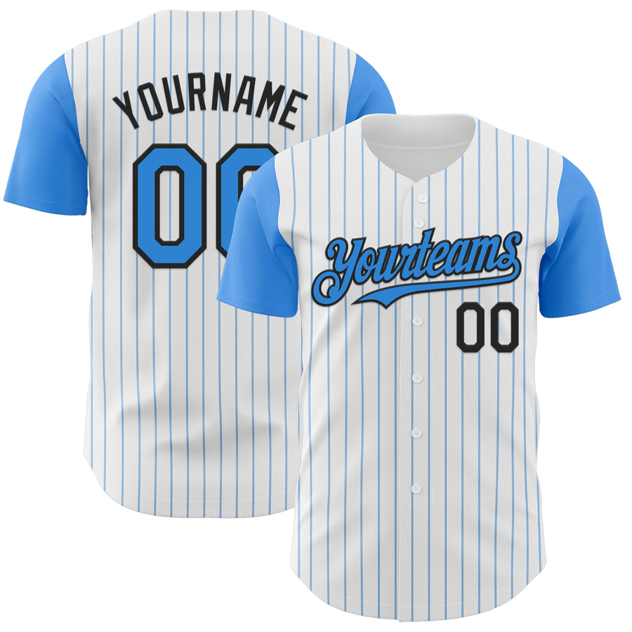 Custom White Electric Blue Pinstripe Black Authentic Two Tone Baseball Jersey