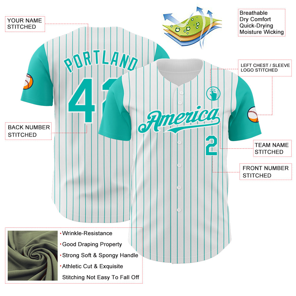 Custom White Aqua Pinstripe Aqua Authentic Two Tone Baseball Jersey