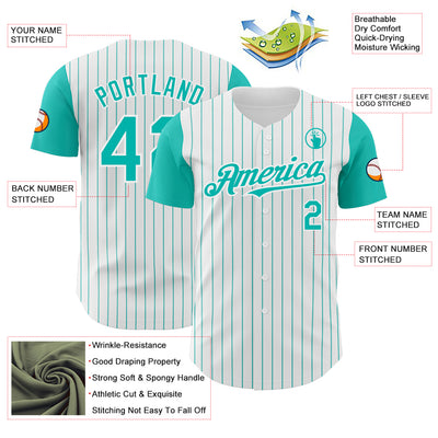 Custom White Aqua Pinstripe Aqua Authentic Two Tone Baseball Jersey