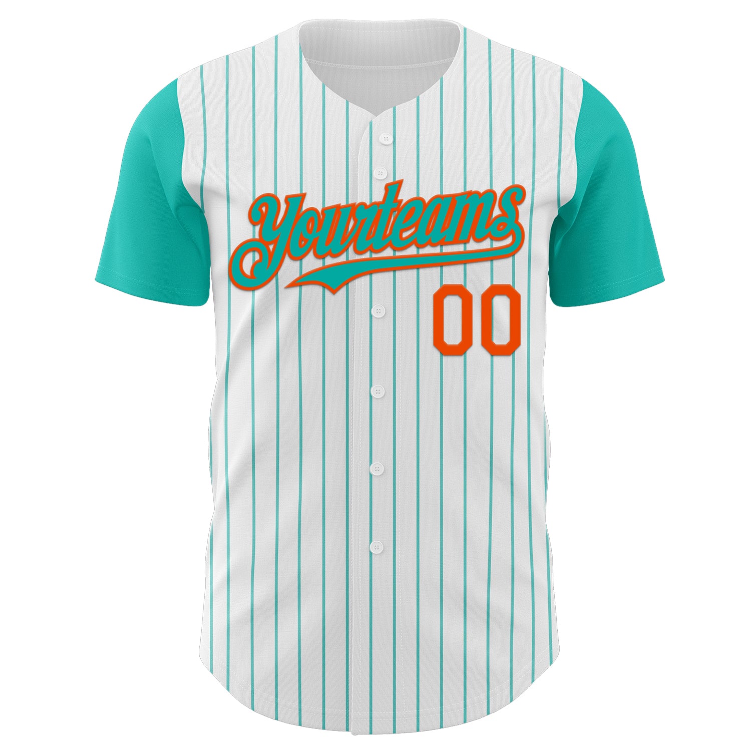 Custom White Aqua Pinstripe Orange Authentic Two Tone Baseball Jersey