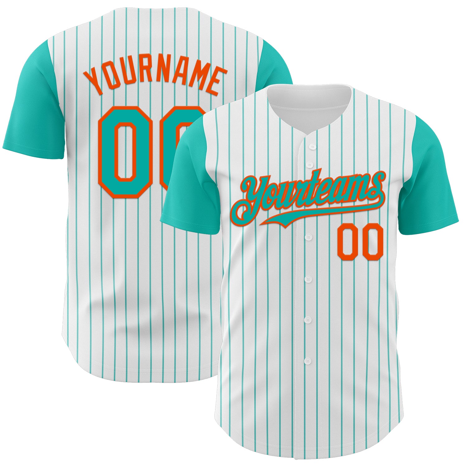 Custom White Aqua Pinstripe Orange Authentic Two Tone Baseball Jersey