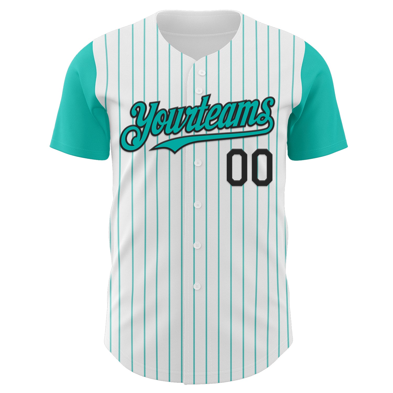 Custom White Aqua Pinstripe Black Authentic Two Tone Baseball Jersey