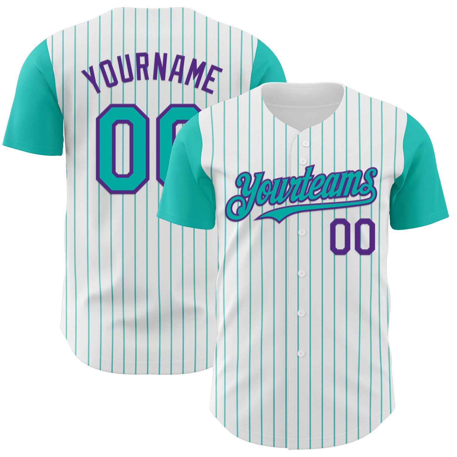 Custom White Aqua Pinstripe Purple Authentic Two Tone Baseball Jersey