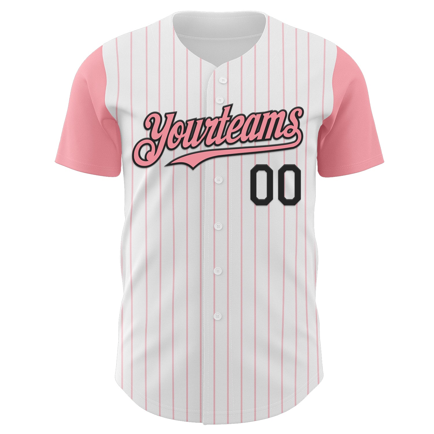 Custom White Medium Pink Pinstripe Black Authentic Two Tone Baseball Jersey