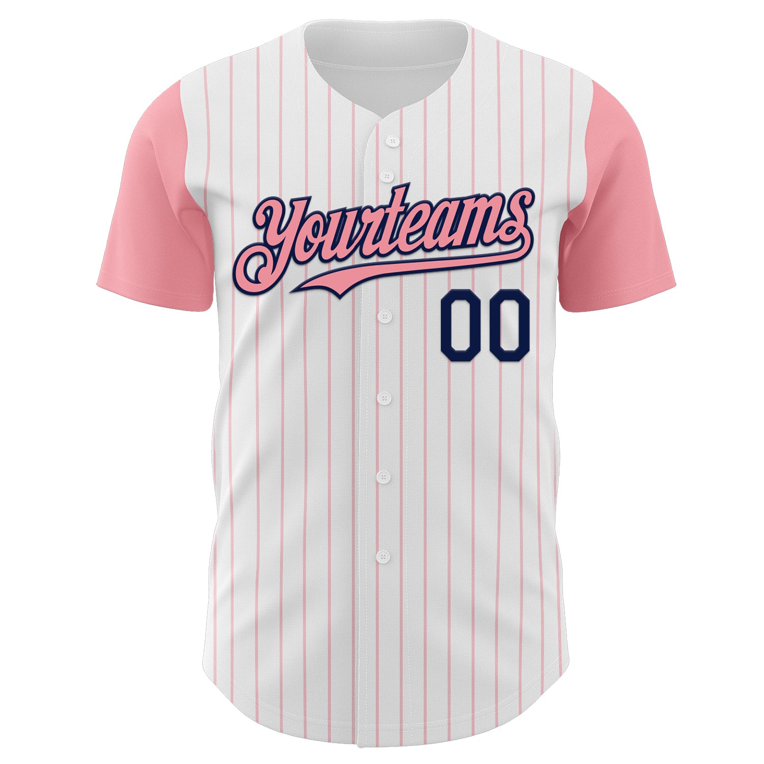 Custom White Medium Pink Pinstripe Navy Authentic Two Tone Baseball Jersey