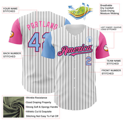 Custom White Black Pinstripe Light Blue-Pink Authentic Two Tone Baseball Jersey