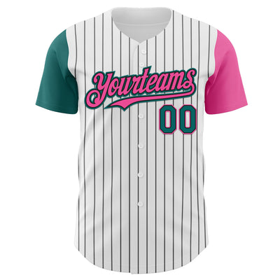 Custom White Black Pinstripe Teal-Pink Authentic Two Tone Baseball Jersey