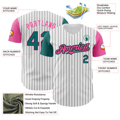 Custom White Black Pinstripe Teal-Pink Authentic Two Tone Baseball Jersey