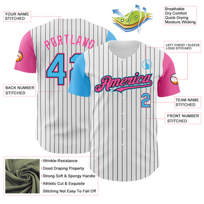 Custom White Black Pinstripe Sky Blue-Pink Authentic Two Tone Baseball Jersey