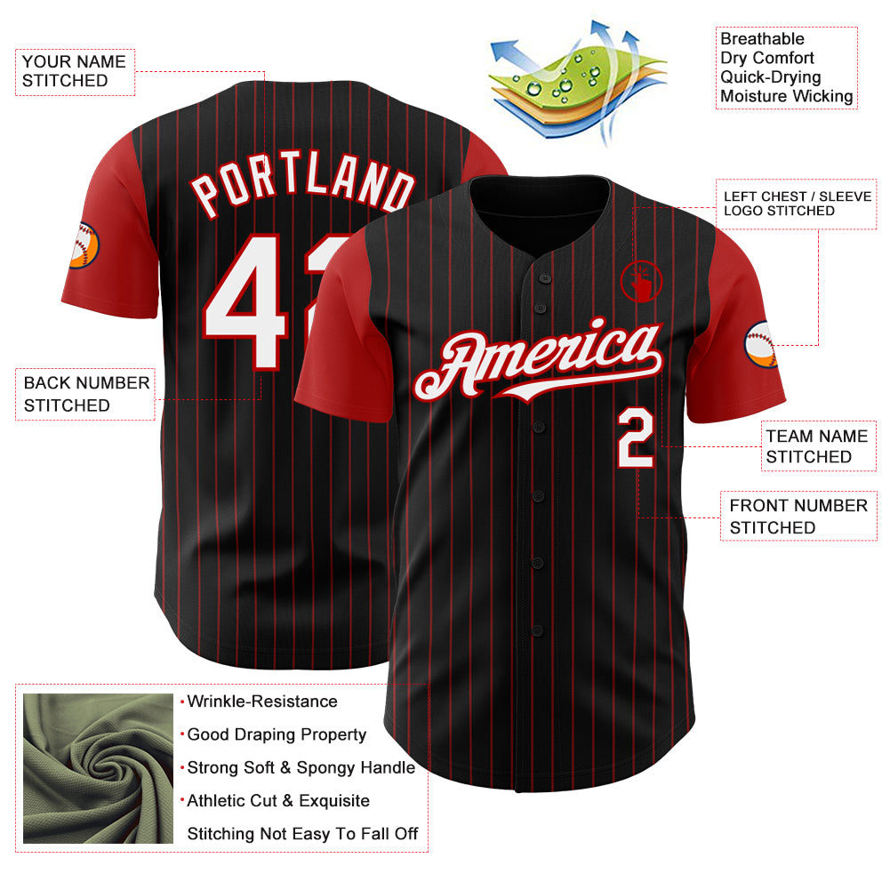 Custom Black Red Pinstripe White Authentic Two Tone Baseball Jersey
