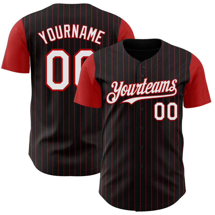 Custom Black Red Pinstripe White Authentic Two Tone Baseball Jersey
